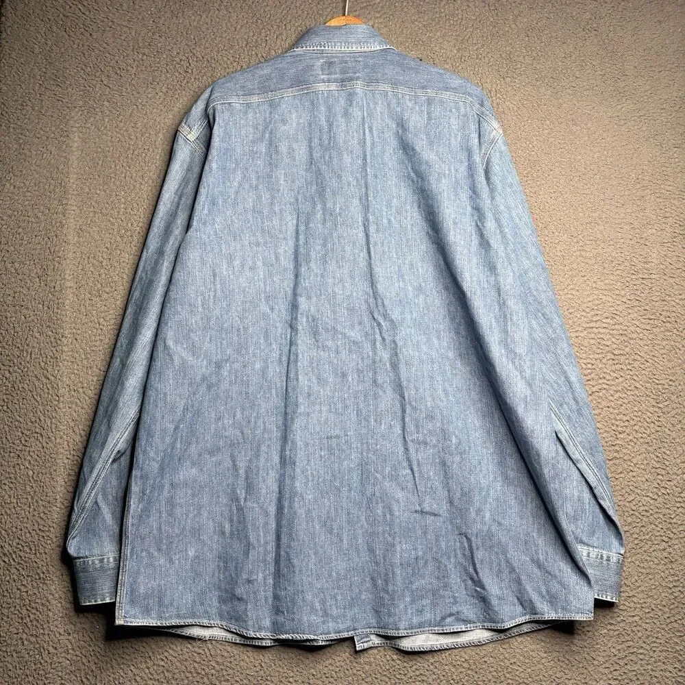 Vtg Polo Ralph Lauren Vintage Dungaree Work Shirt XL 52” RRL Style Indigo Denim